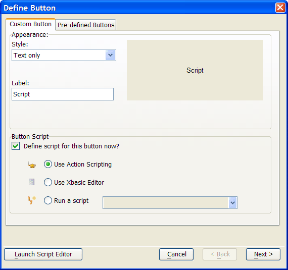 Define Button Default Settings